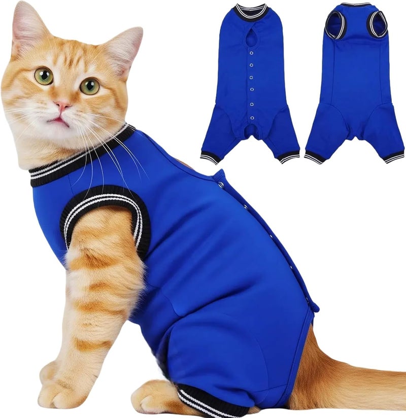 T'CHAQUE Cat Clothes Surgery Recovery Suit for Female Male, Cat Onesie Pet Surgical Pajamas Hind Legs Long Sleeve, Abdominal Wound Skin Diseases, E-Collar Alternative, Spay Recovery Suit, RoyalBlue-S - Image 1